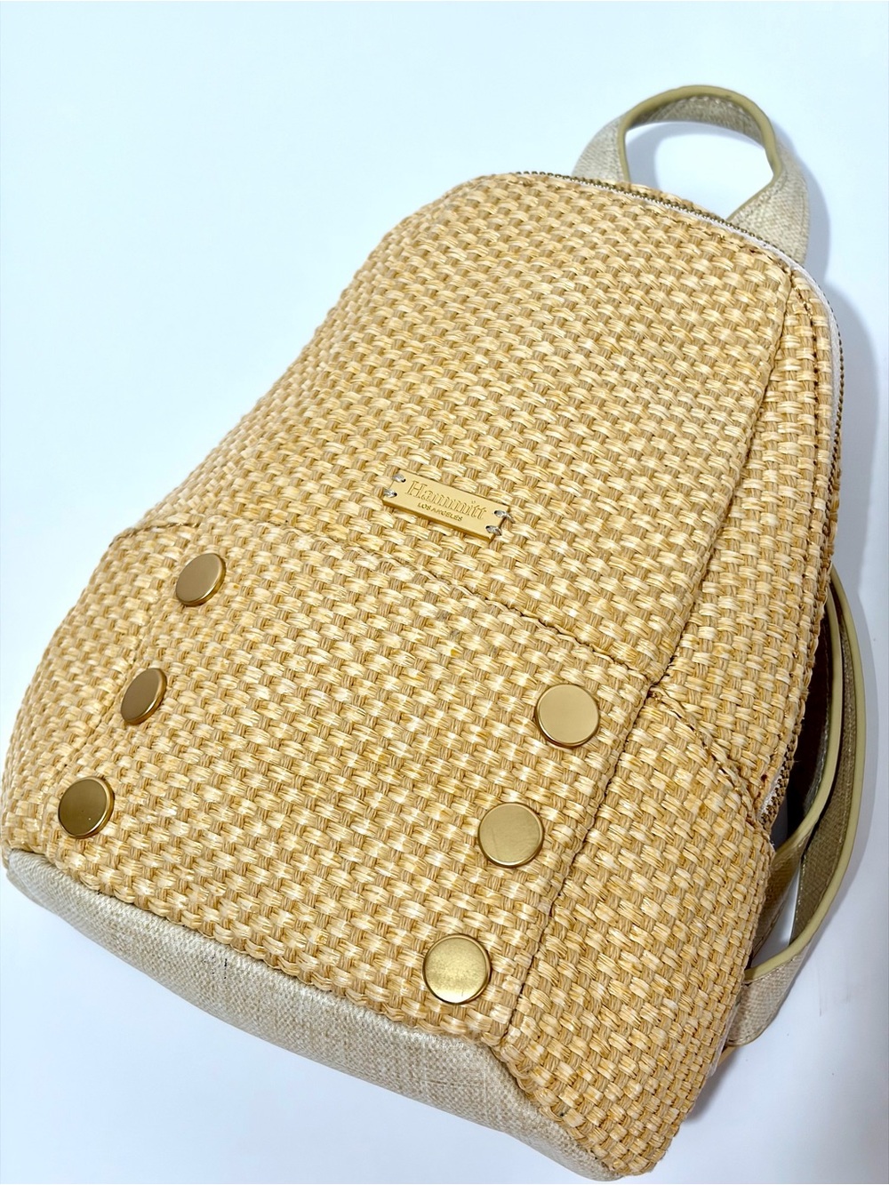 Hammitt Hunter 2 Small Backpack In Ricotta Raffia With Brushes Gold Hardware
